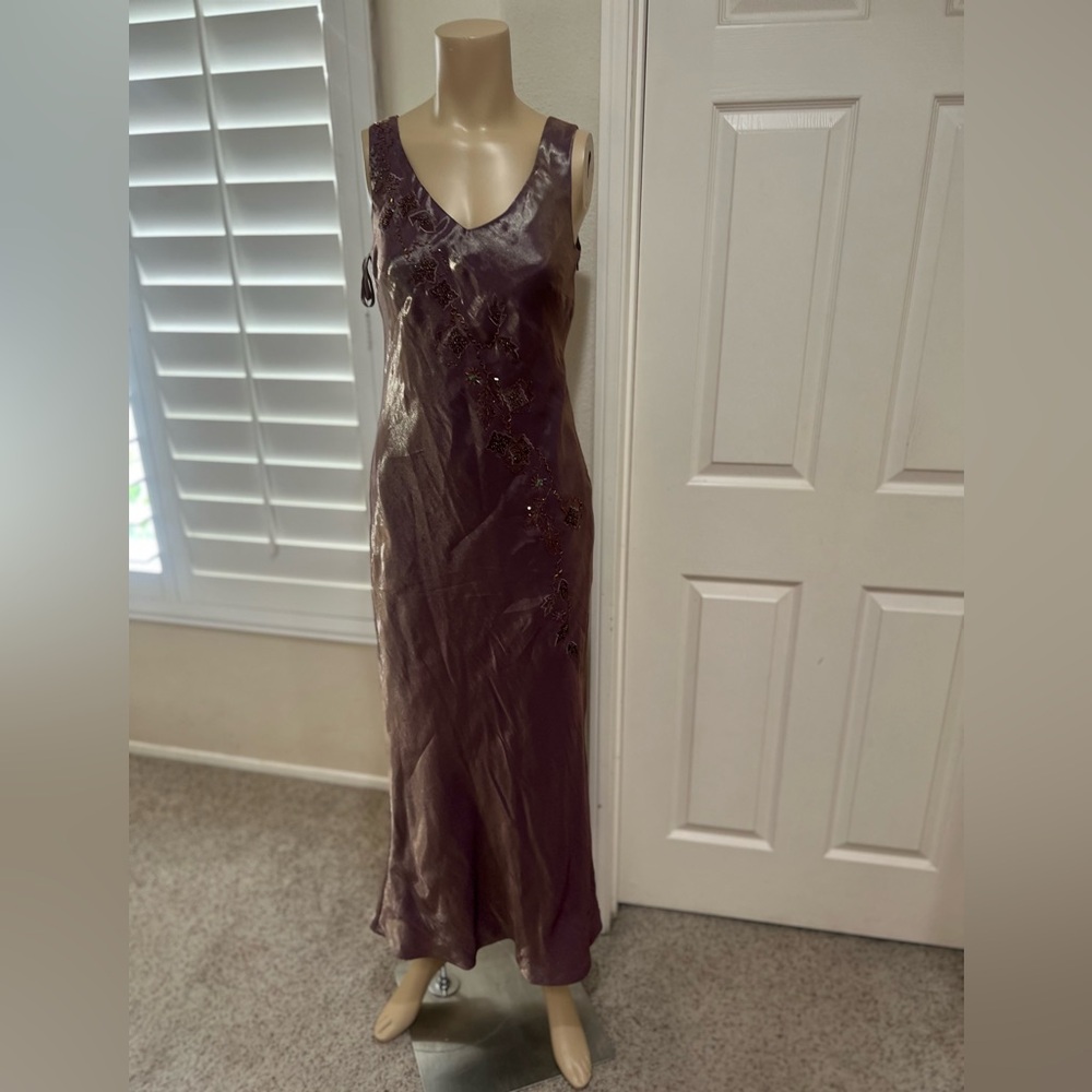 Alex Evenings Metallicโ Bronze Beaded Short Sleeves Long Formal Gown Dress Sz 6